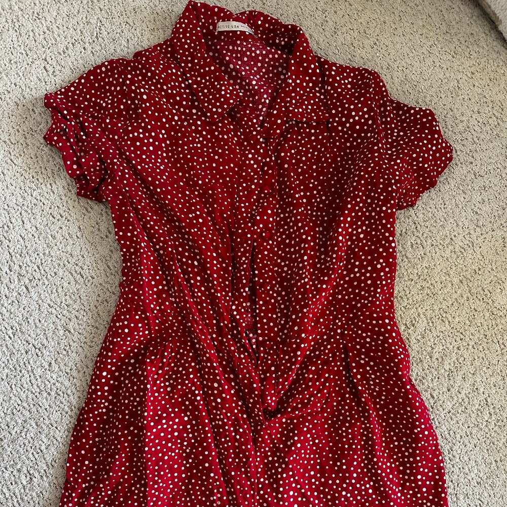 Active USA Red and White Poka Dot Button Down Romper Size Small